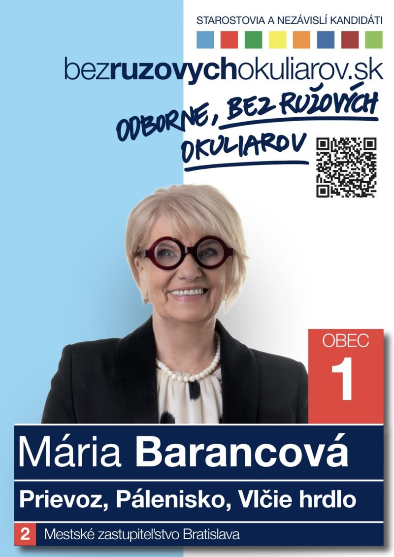 Mária Barancová, kandidátka na poslankyňu za Ružinov – Prievoz, Pálenisko a Vlčie hrdlo