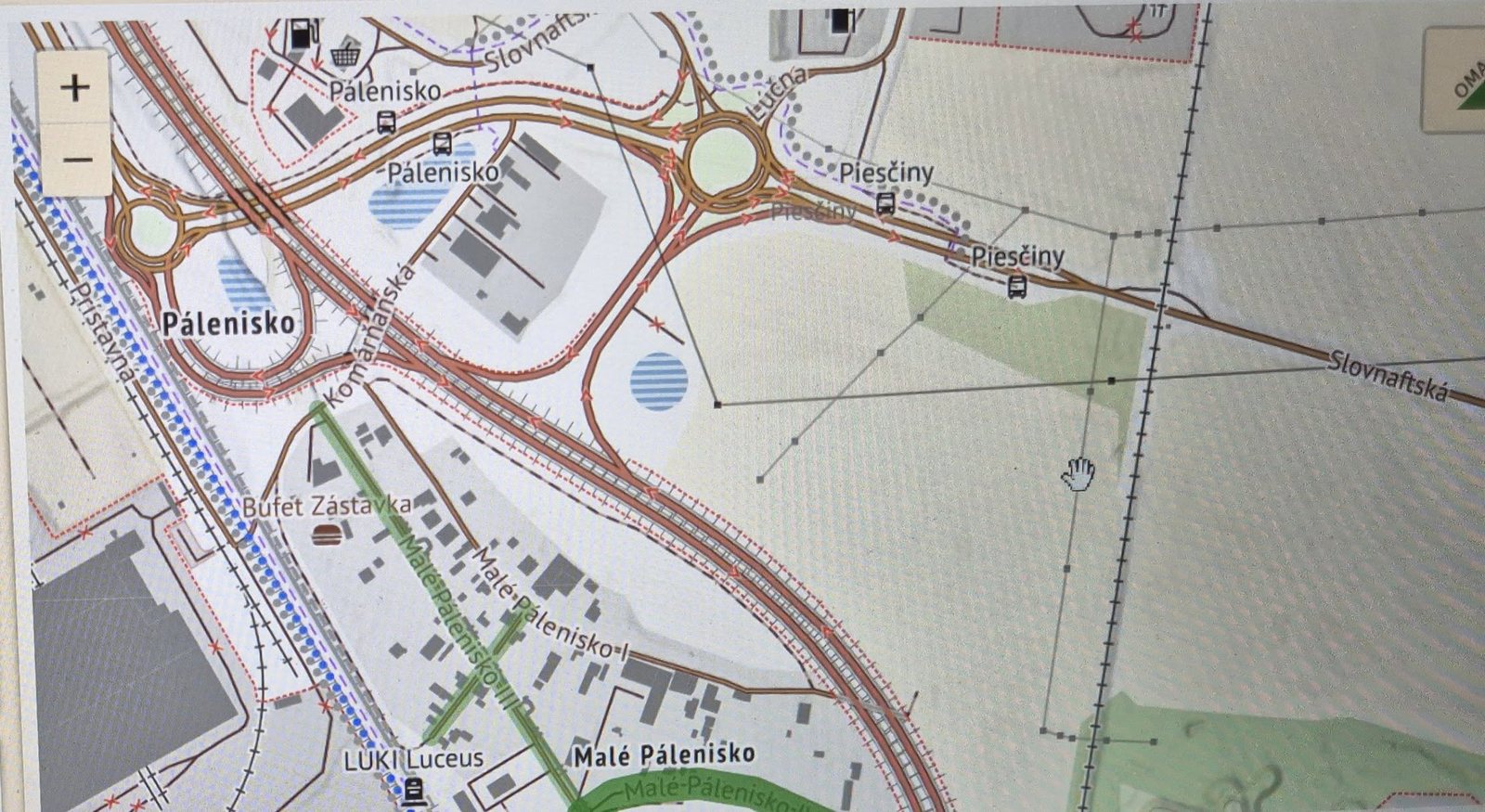 Mapa okolia Pálenisko v Bratislave