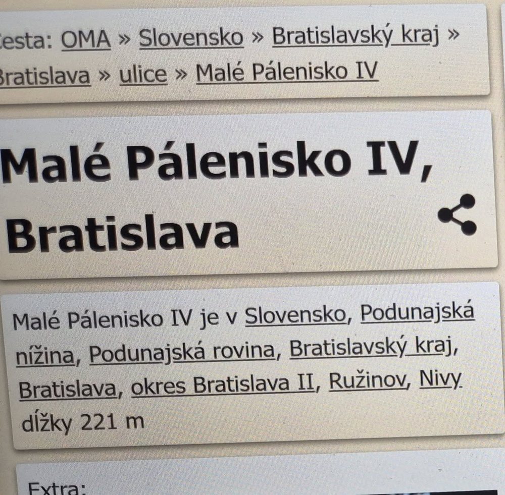 Údaje o ulici Malé Pálenisko IV na oma.sk