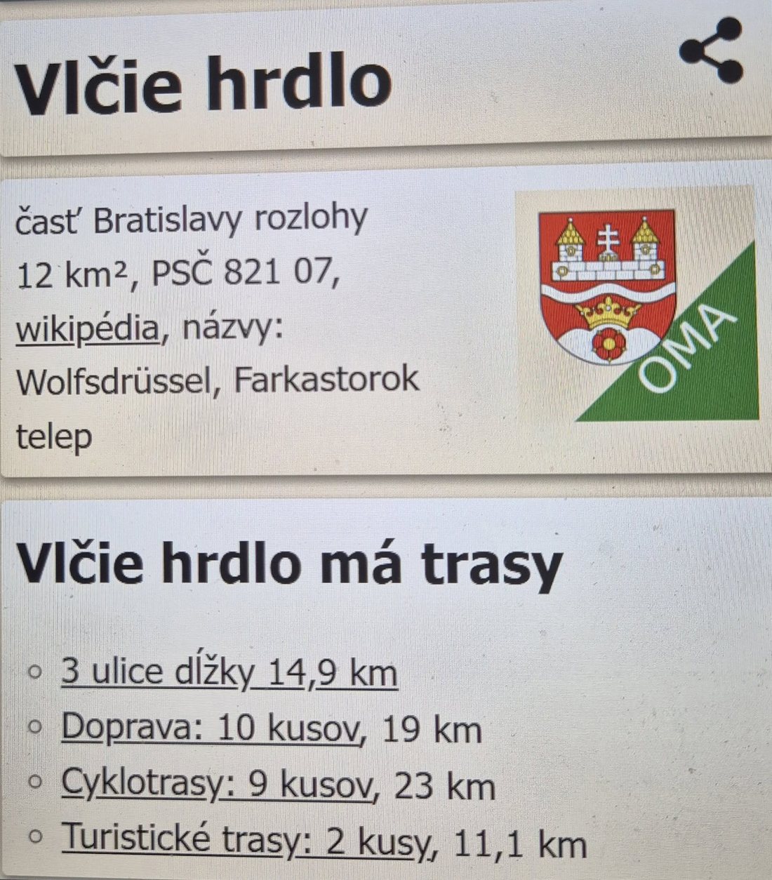 Údaje o Vlčom hrdle na oma.sk